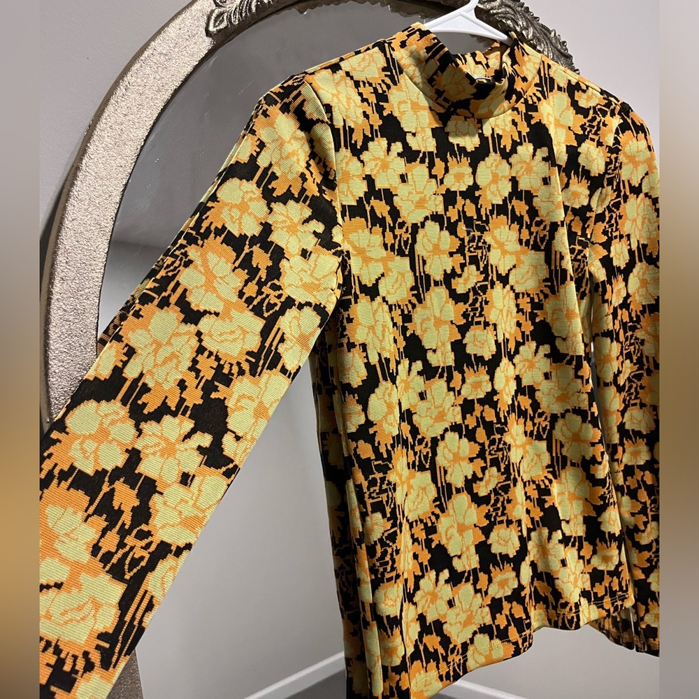 Zara, black and yellow floral long sleeved top